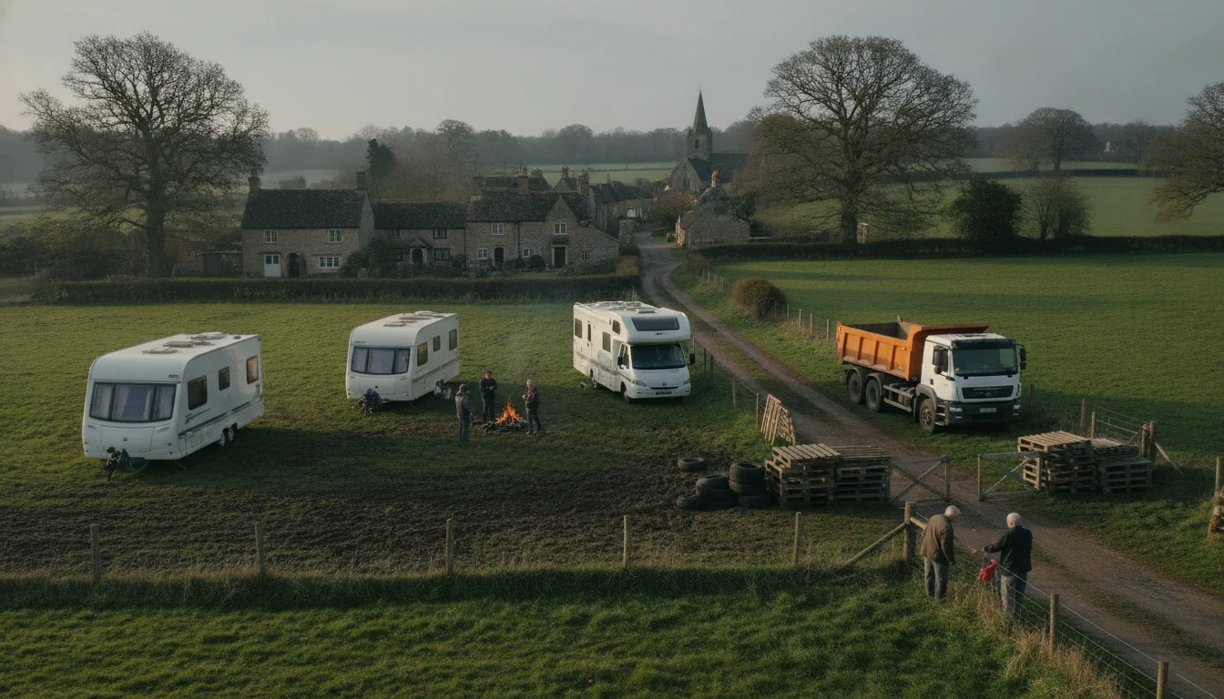Familie i campingvogne blokerer landsby i England og kræver formue for afrejse