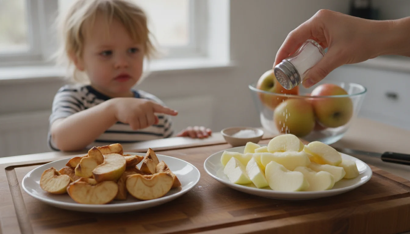 Hvorfor lidt salt på et udskåret æble forhindrer bruning i fire timer