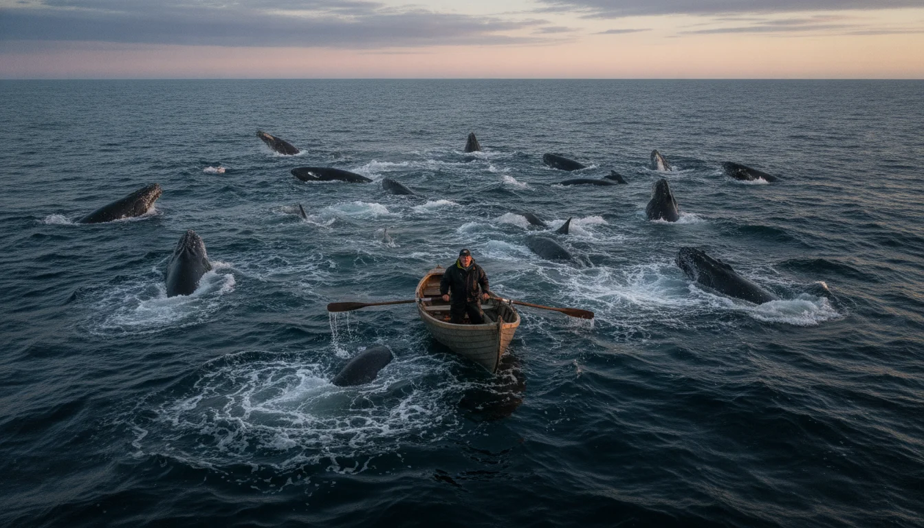 Usædvanligt møde midt på havet: Tusind hvaler dukkede pludselig op om en ensom roer